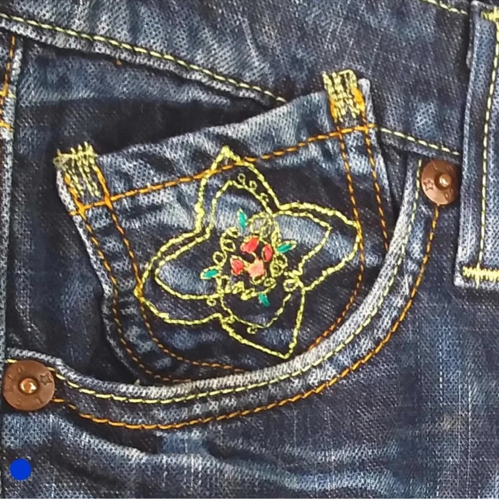 Y2K Levi's 518 Super Low Boot Cut Jeans Size 9M Distressed Patches Embroidered - Picture 3 of 12